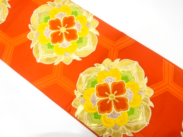 アンティーク　華紋に亀甲模様織り出し袋帯（着用可）